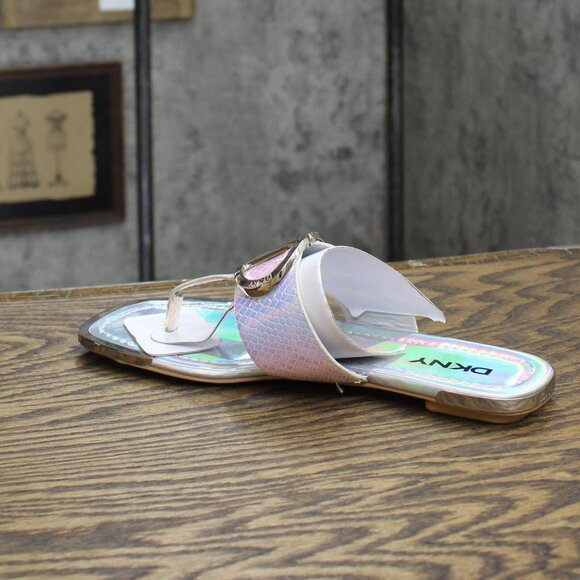 NWT DKNY Women's Flat Slip On Sandal K4169795 Silver Iridescent Halcott 6M - Picture 8 of 13